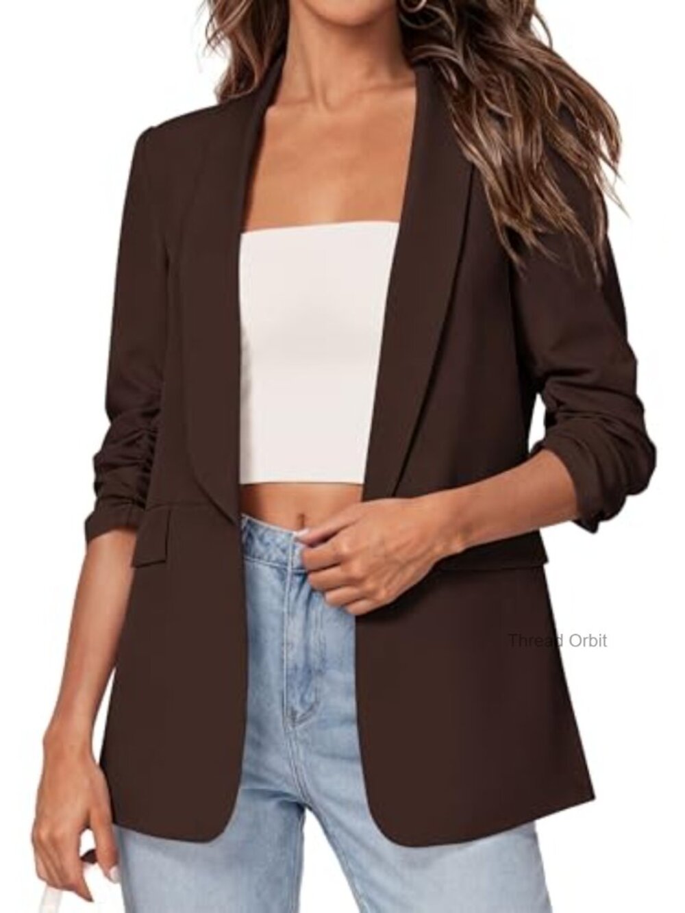 Women's Lightweight Open Front Blazer Shawl Lapel 3/4 Sleeve Business Casual